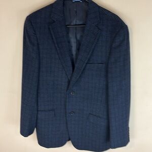 MADE Cam Newton Blue Plaid Wool Blend Blazer Sport Coat Size 38R